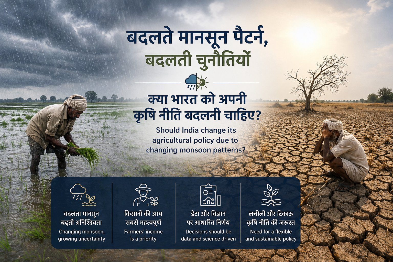 क्या बदलते मानसून पैटर्न के लिए भारत को अपनी कृषि नीति बदलनी चाहिए?
(Should India change its agricultural policy due to changing monsoon patterns?)